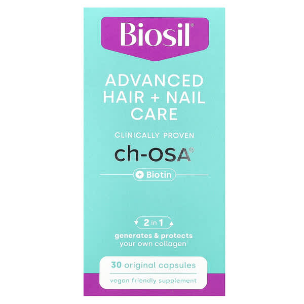 Biosil, Advanced Hair + Nail Care + Biotin, 30 Original Capsules