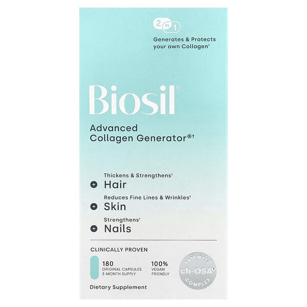 Biosil, Advanced Collagen Generator®, Suplemento generador de colágeno avanzado, 180 cápsulas originales