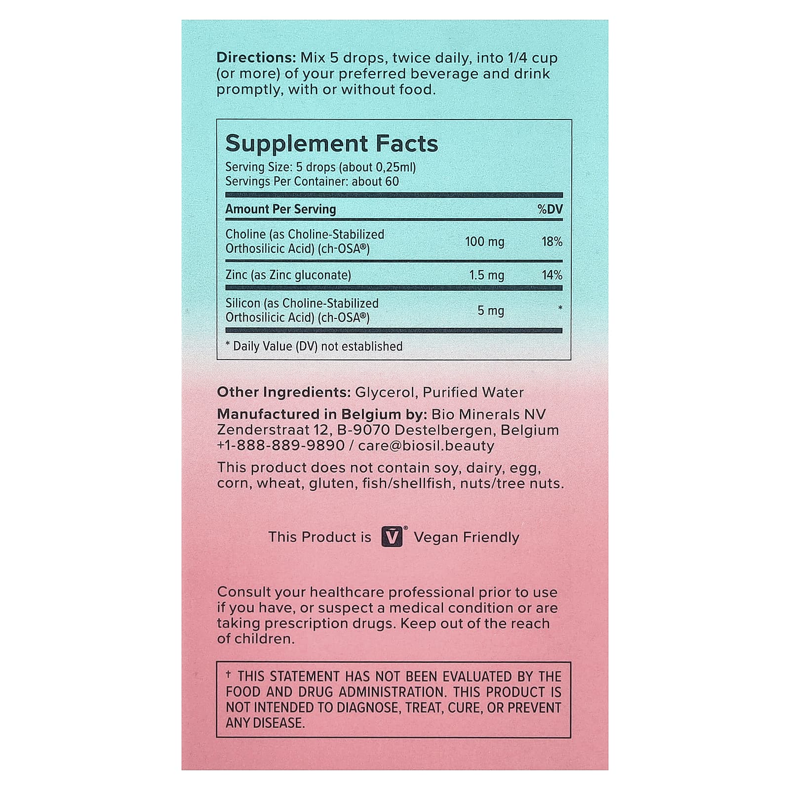 Photo of the BioSil Skin Renew Elixir label