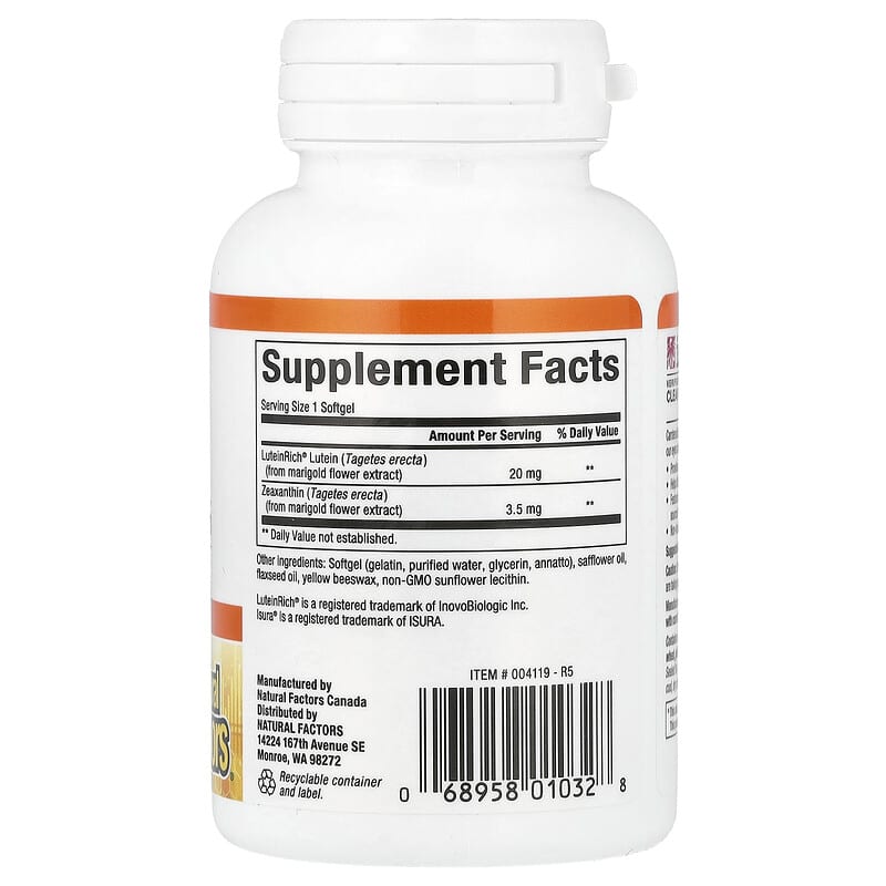 ルテイン、20mg、ソフトジェル60粒