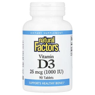 Natural Factors, Vitamin D3, 25 mcg (1.000 IU), 90 Tabletten