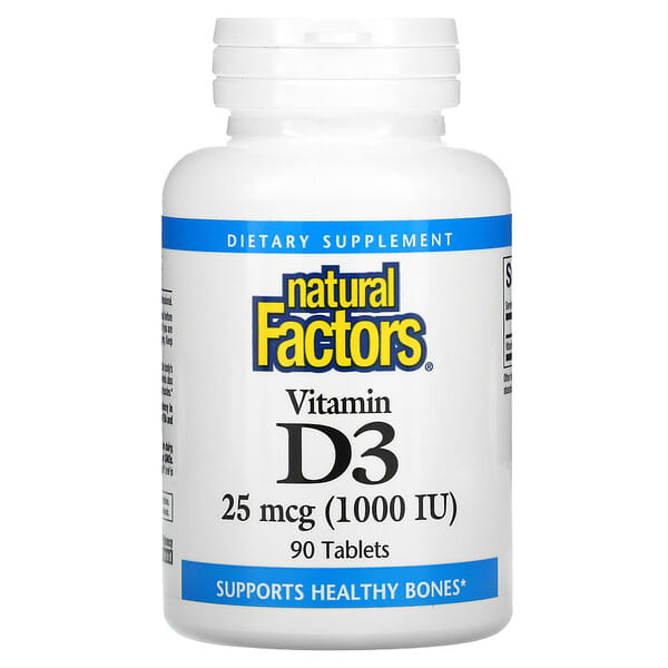 Natural Factors, Vitamina D3, 25 mcg (1.000 UI), 90 Comprimidos