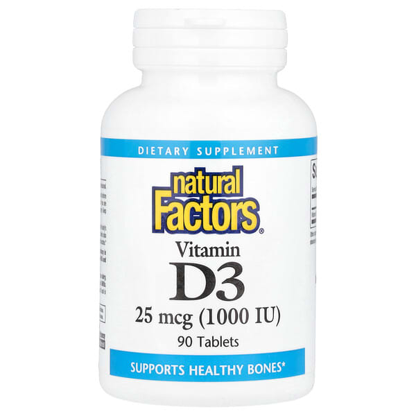 Natural Factors Vitamin D3, 25 mcg (1000 IU), 90 Tablets