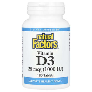 Natural Factors, Vitamina D3, 1000 UI, 180 comprimidos