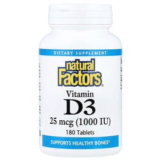 Natural Factors, витамин D3, 25 мкг (1000 МЕ), 180 таблеток
