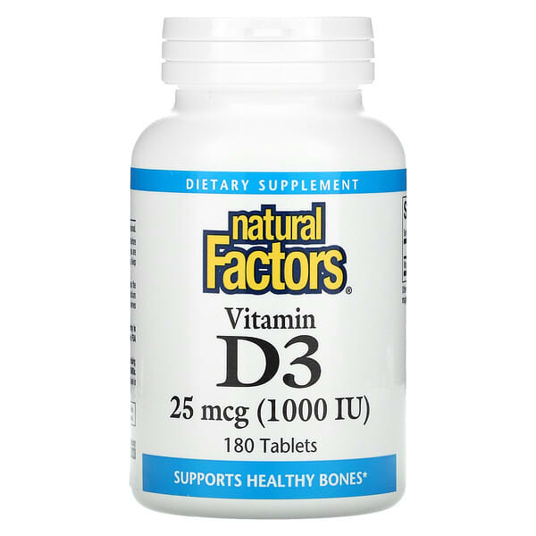 Natural Factors, 비타민D3, 25mcg(1,000IU), 180정