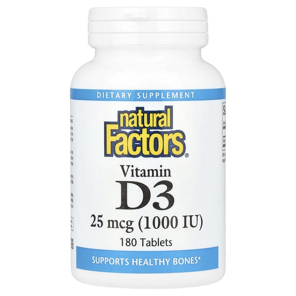 Natural Factors Vitamin D3, 25 mcg (1000 IU), 180 Tablets