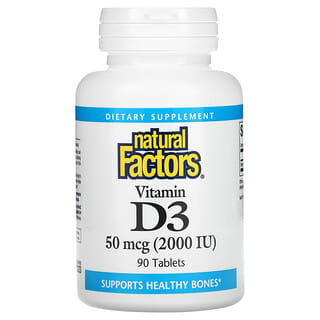 Natural Factors, Vitamina D3, 50 mcg (2000 UI), 90 comprimidos