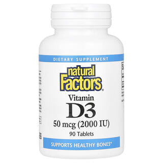 Natural Factors, Vitamine D3, 50 µg (2000 UI), 90 comprimés