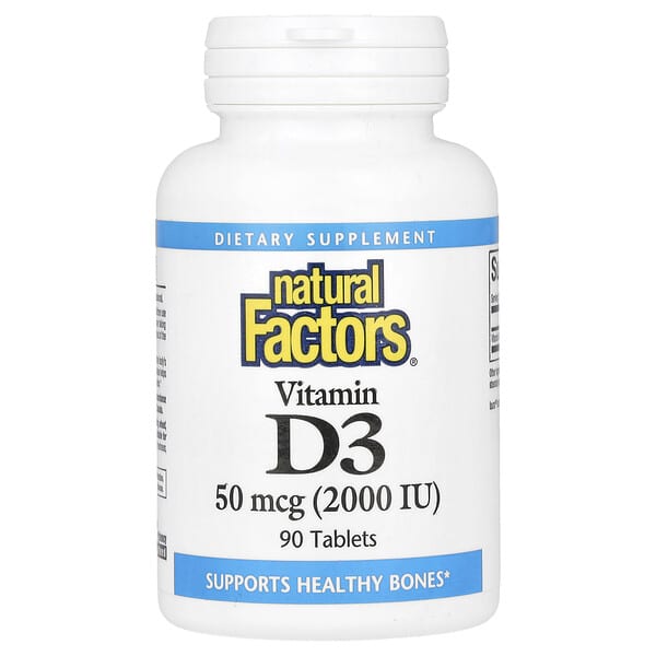 Natural Factors Vitamin D3, 50 mcg (2000 IU), 90 Tablets
