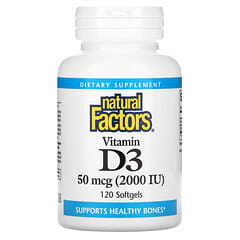Natural Factors, Vitamine D3, 50 µg (2000 UI), 120 capsules à enveloppe molle