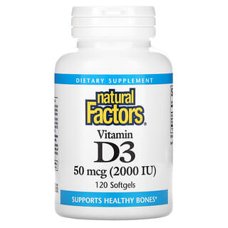 Natural Factors, Vitamin D3, 50 mcg (2.000 IU), 120 Weichkapseln