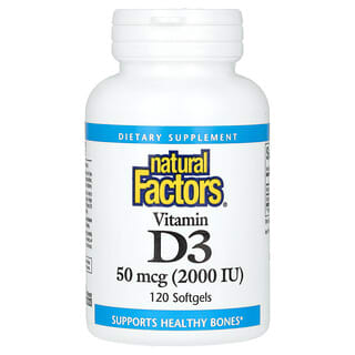 Natural Factors, Vitamina D3, 50 mcg (2000 UI), 120 cápsulas blandas