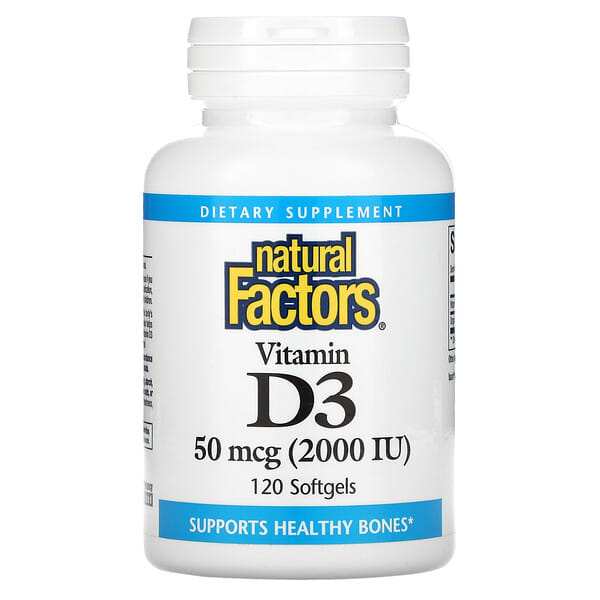 Natural Factors, Vitamina D3, 50 mcg (2.000 UI), 120 Cápsulas Softgel