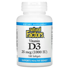 Natural Factors, Vitamin D3, 25 mcg (1.000 IU), 180 Weichkapseln