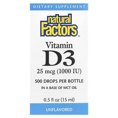 Natural Factors, Vitamin D3 Drops, Unflavored, 25 mcg (1,000 IU), 0.5 fl oz (15 ml)