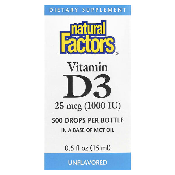 Natural Factors Vitamin D3 Drops, Unflavored, 25 mcg (1000 IU), 0.5 fl oz (15 ml)