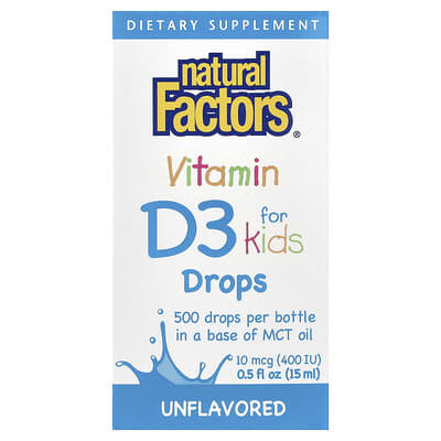 Natural Factors, Vitamin D3 Drops for Kids, Unflavored, 0.5 fl oz (15 ml)