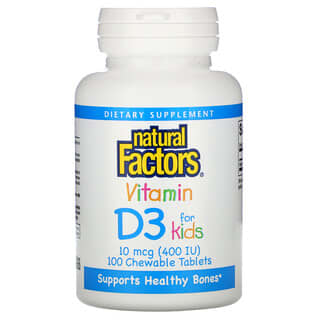 Natural Factors, Vitamina D3, Sabor de Morango, 400 UI, 100 Comprimidos Mastigáveis