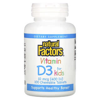 Natural Factors, Vitamina D3, Sabor de Morango, 400 UI, 100 Comprimidos Mastigáveis