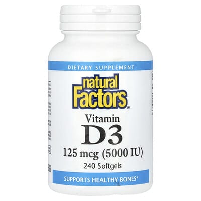 Natural Factors, Vitamin D3, 125 mcg (5000 IU), 240 Softgels