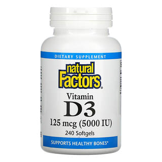 Natural Factors, Витамин D3, 125 мкг (5000 МЕ), 240 мягких таблеток