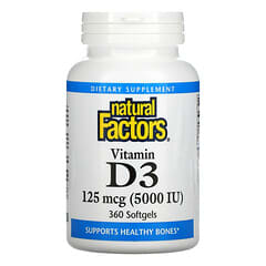 Natural Factors, Vitamin D3, 125 mcg (5,000 IU), 360 Softgels