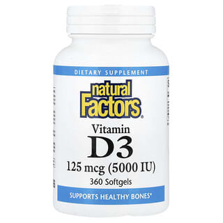 Natural Factors, Vitamin D3, 5,000 IU, 360 Softgels