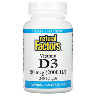 Natural Factors, Vitamine D3, 50 µg (2000 UI), 240 capsules à enveloppe molle