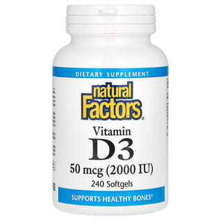 Natural Factors, Vitamine D3, 50 µg (2000 UI), 240 capsules à enveloppe molle