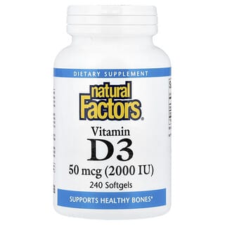 Natural Factors, витамин D3, 50 мкг (2000 МЕ), 240 мягких таблеток