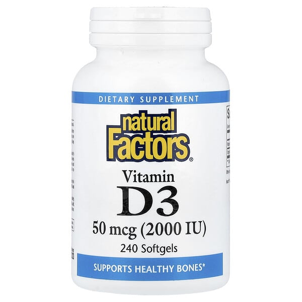 Natural Factors, Vitamin D3, 50 mcg (2,000 IU), 240 Softgels — product photo 1