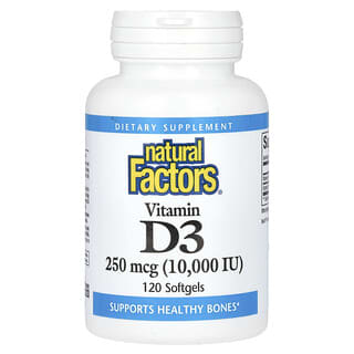 Natural Factors, Vitamina D3, 250 mcg (10.000 UI), 120 cápsulas blandas
