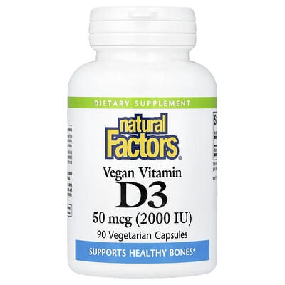 Natural Factors, Vegan Vitamin D3, 50 mcg (2000 IU), 90 Vegetarian Capsules