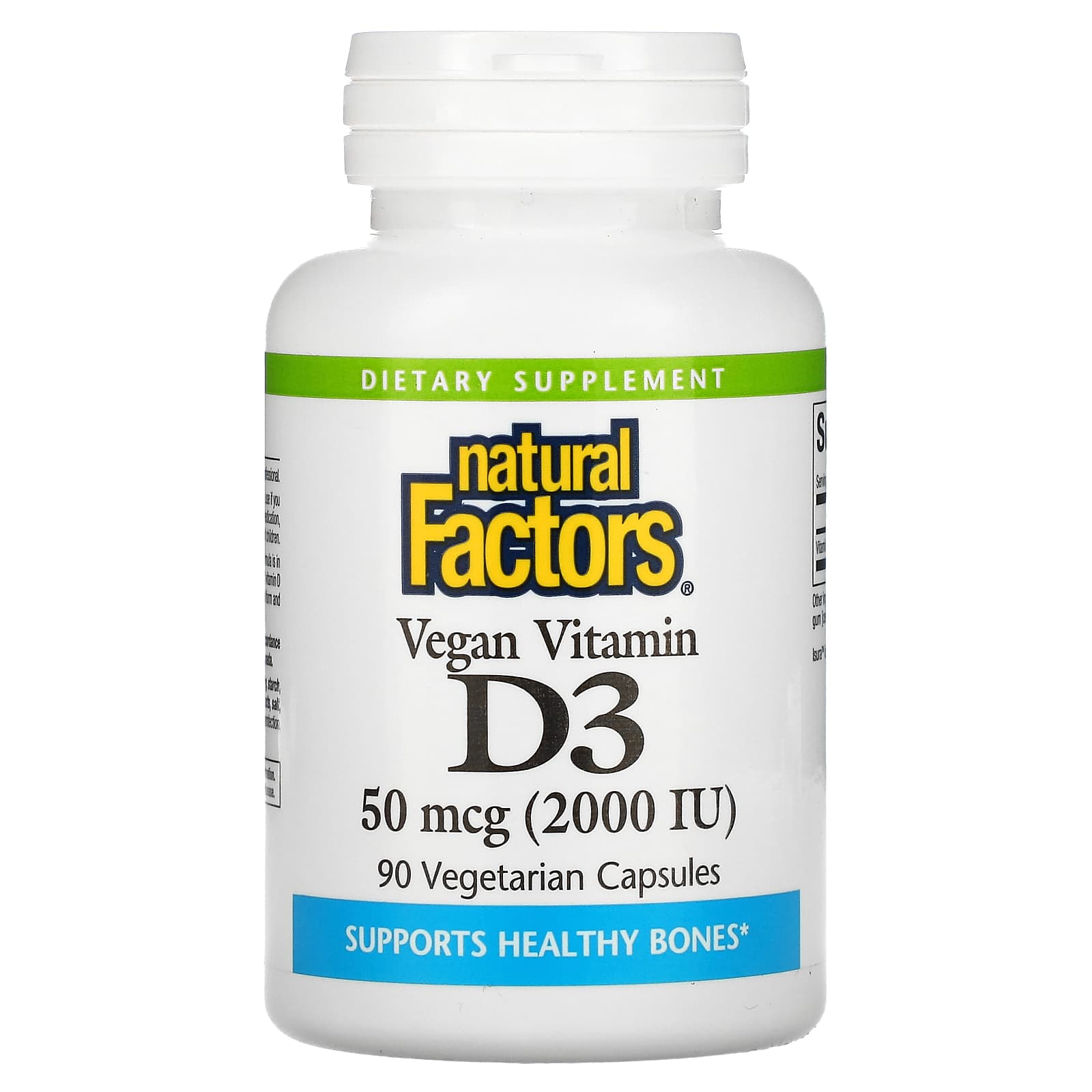 Natural Factors, Vegan Vitamin D3, 50 mcg (2,000 IU), 90 Vegetarian ...