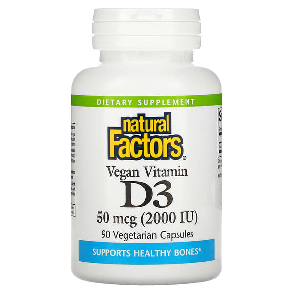 Natural Factors, Vegan Vitamin D3, 50 mcg (2,000 IU), 90 Vegetarian Capsules