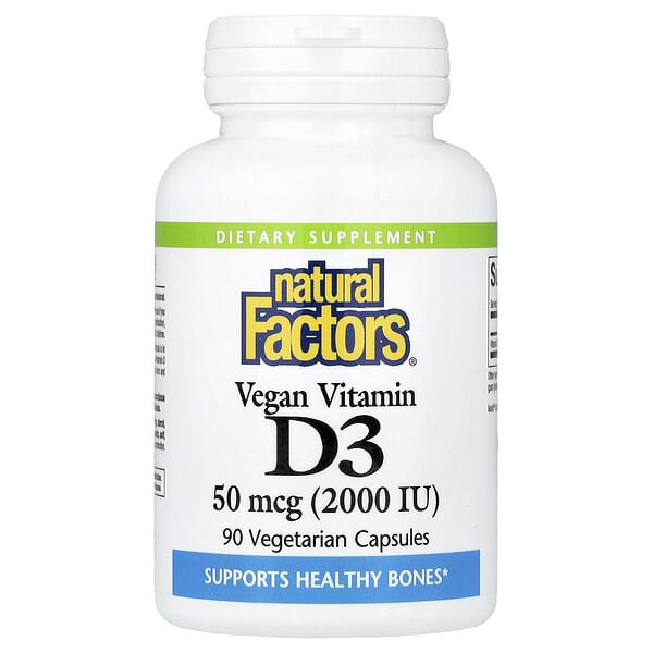 Natural Factors, 비건 비타민D3, 50mcg(2,000IU), 베지 캡슐 90정