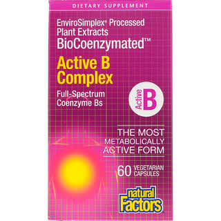 Natural Factors, BioCoenzymated, Active B Complex, aktiver B-Komplex, 60 pflanzliche Kapseln