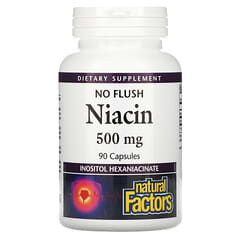 Natural Factors‏, "ניאצין ללא שטיפה, 500 מ""ג, 90 כמוסות."