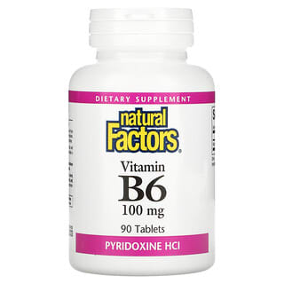 Natural Factors, витамин В6, пиридоксина гидрохлорид, 100 мг, 90 таблеток