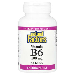 Natural Factors, Vitamina B6, piridoxină HCI, 100 mg, 90 tablete