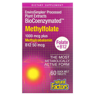 Natural Factors, BioCoenzymated, Metilfolato, 1.000 mcg, 60 Comprimidos de Rápido Derretimento
