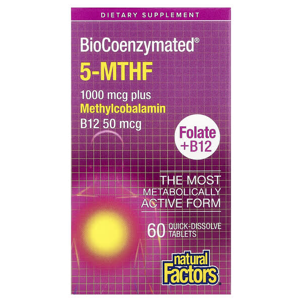 Natural Factors BioCoenzymated®, Folate + B12, 60 Quick-Dissolve Tablets