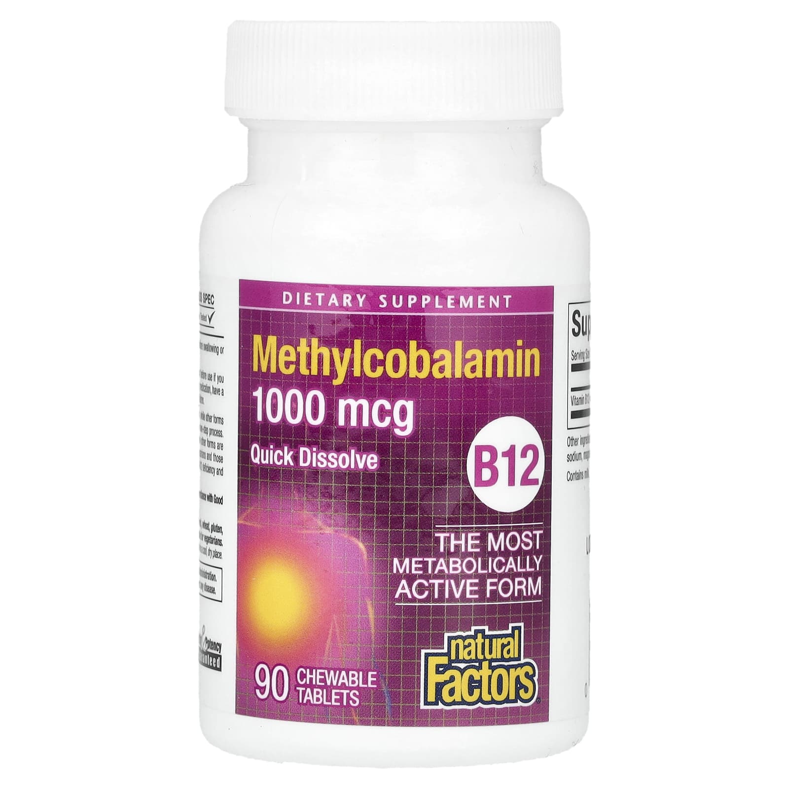 Natural Factors, вітамін B12, метилкобаламін, 1000 мкг, 90 жувальних ...