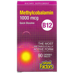 Natural Factors, Vitamina B12, Metilcobalamina, 1000 mcg, 90 comprimidos masticables