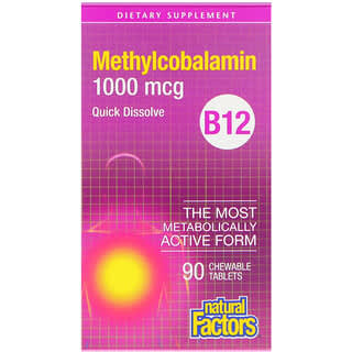 Natural Factors, Vitamine B12, Méthylcobalamine, 1000 µg, 90 comprimés à croquer