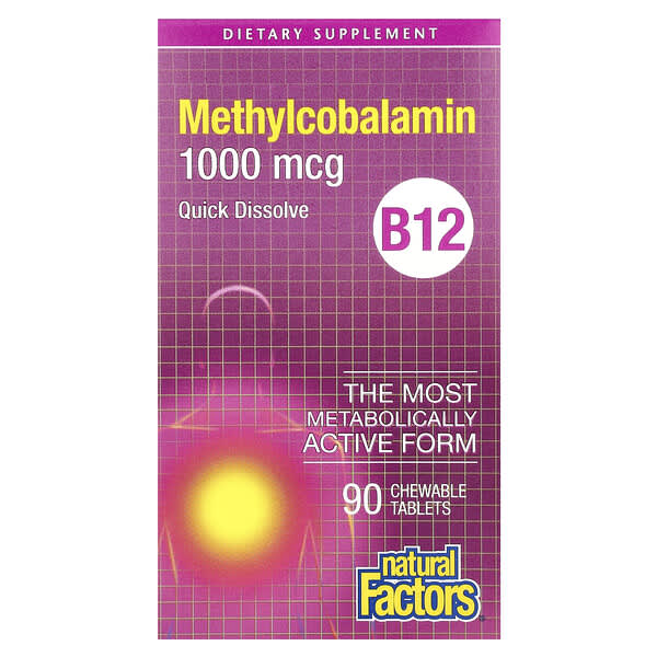 Natural Factors, B12, Methylcobalamin, 1,000 mcg, 90 Chewable Tablets