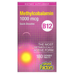 Natural Factors, B12、メチルコバラミン、1,000mcg、チュアブルタブレット180粒
