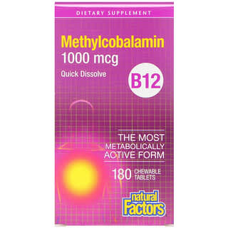 Natural Factors, B12, Methylcobalamin, 1.000 mcg, 180 Kautabletten