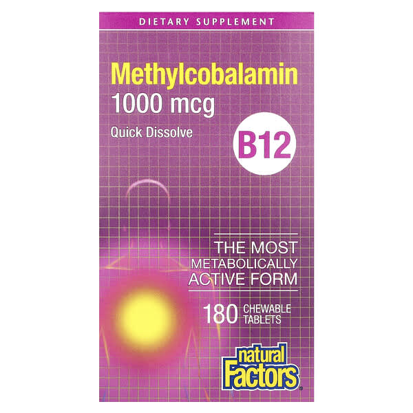 Natural Factors, B12，甲鈷胺，1,000 微克，180 粒咀嚼片